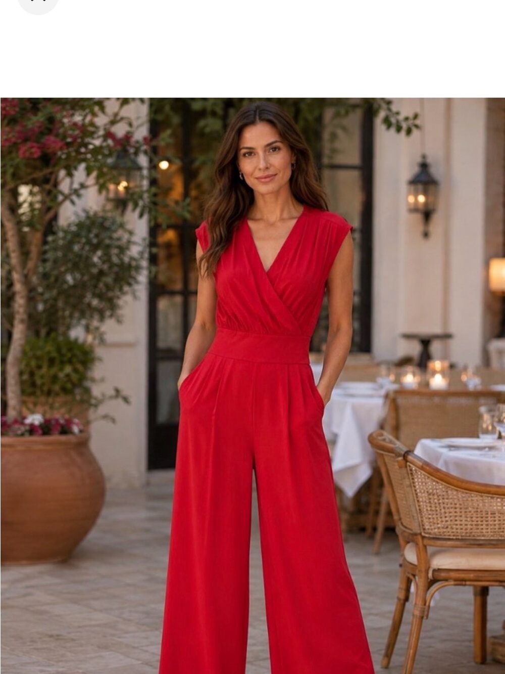 CAbi Bold Red V-Neck Wide-Leg Jumpsuit